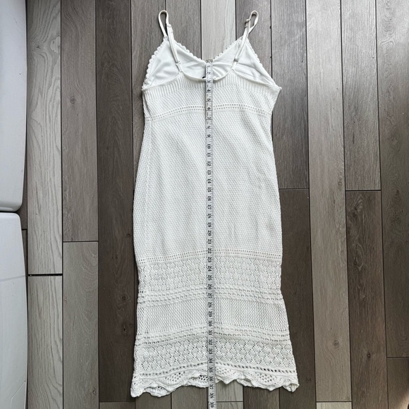 Freshman 1996 Crochet Knit Dress Off White Lined Adjustable Strap | Size: Medium - Picture 4 of 5